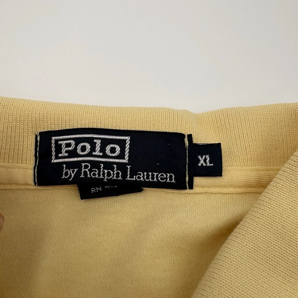 Vintage Polo Ralph Lauren Shirt XL Made in USA Yellow Blue Pony 90s Cotton
